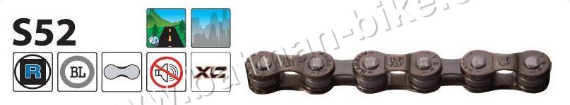 Řetěz YBN S52 hnědý 7-8x