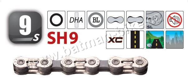 Řetěz  YBN SH9C stříbrno/šedý 9x nerez