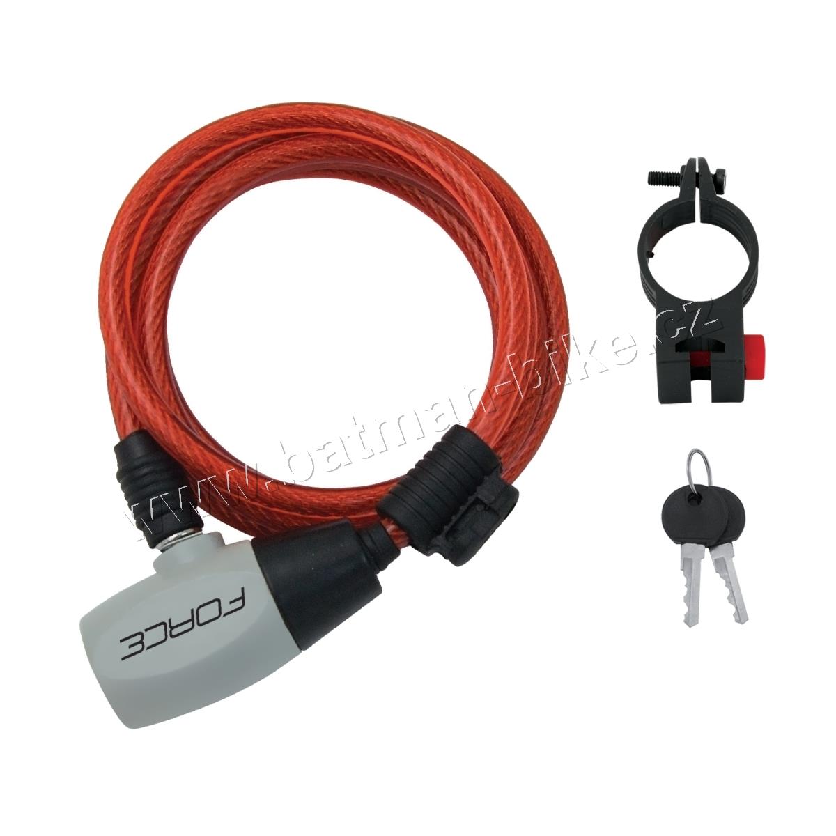 Zámek F RON spirálový s držákem 185cm/8mm, červený